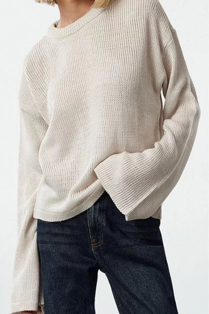 Women Fashion Stylish Crew Neck Standard Sleeve Regular Wide Pattern Knitwear Sweater