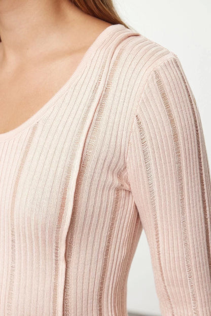 Women's Fashion Stylish V Neck Standard Sleeve Regular Premium Quality Knit Detailed Knitwear Sweater