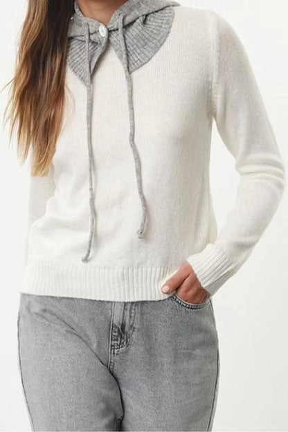 Women Fashion Stylish Hooded Regular Sleeve Soft Textured Knitwear Sweater