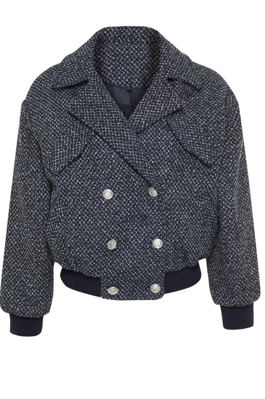 Women's Fashion Stylish Loose Jacket Collar Standard Plain Lined Oversize Quilted Tweed Bomber Coat