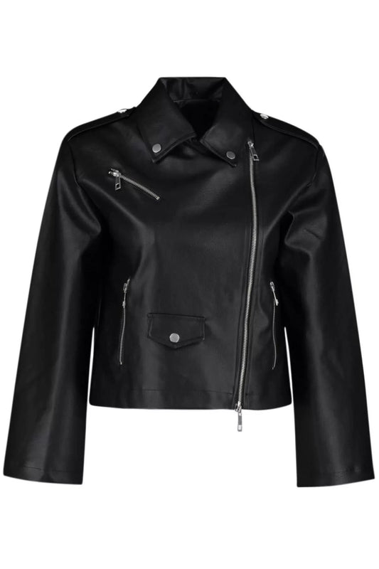 Women Fashion Stylish Regular Double Breasted Standard Plain Lined Regular Faux Leather Biker Jacket Coat