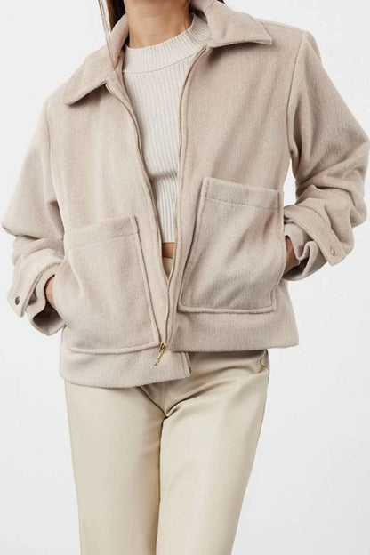 Women Fashion Stylish Oversize Shirt Collar Standard Plain Lined Oversize Cashmere Thin Jacket Coat