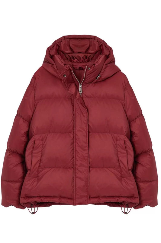 Women's Fashion Oversize Hooded Collar Standard Plain Lined Hooded Goose Down Water Repellent Puffer Jacket