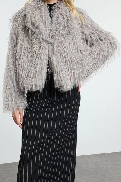 Women Fashion Stylish Regular Classic Collar Midi Fleece Lined Regular Fur Coat