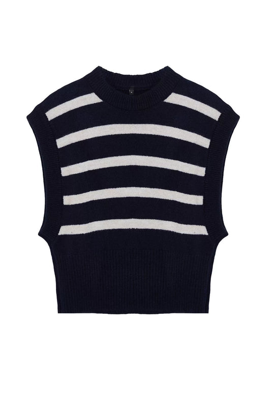 Women Fashion Stylish Crew Neck Regular Sleeve Soft Textured Striped Knitted Sweater