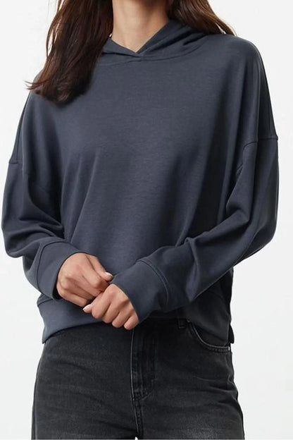 Women's Hooded Low Sleeve Stitch Detailed Regular Cut Soft Touch Knitted Sweatshirt