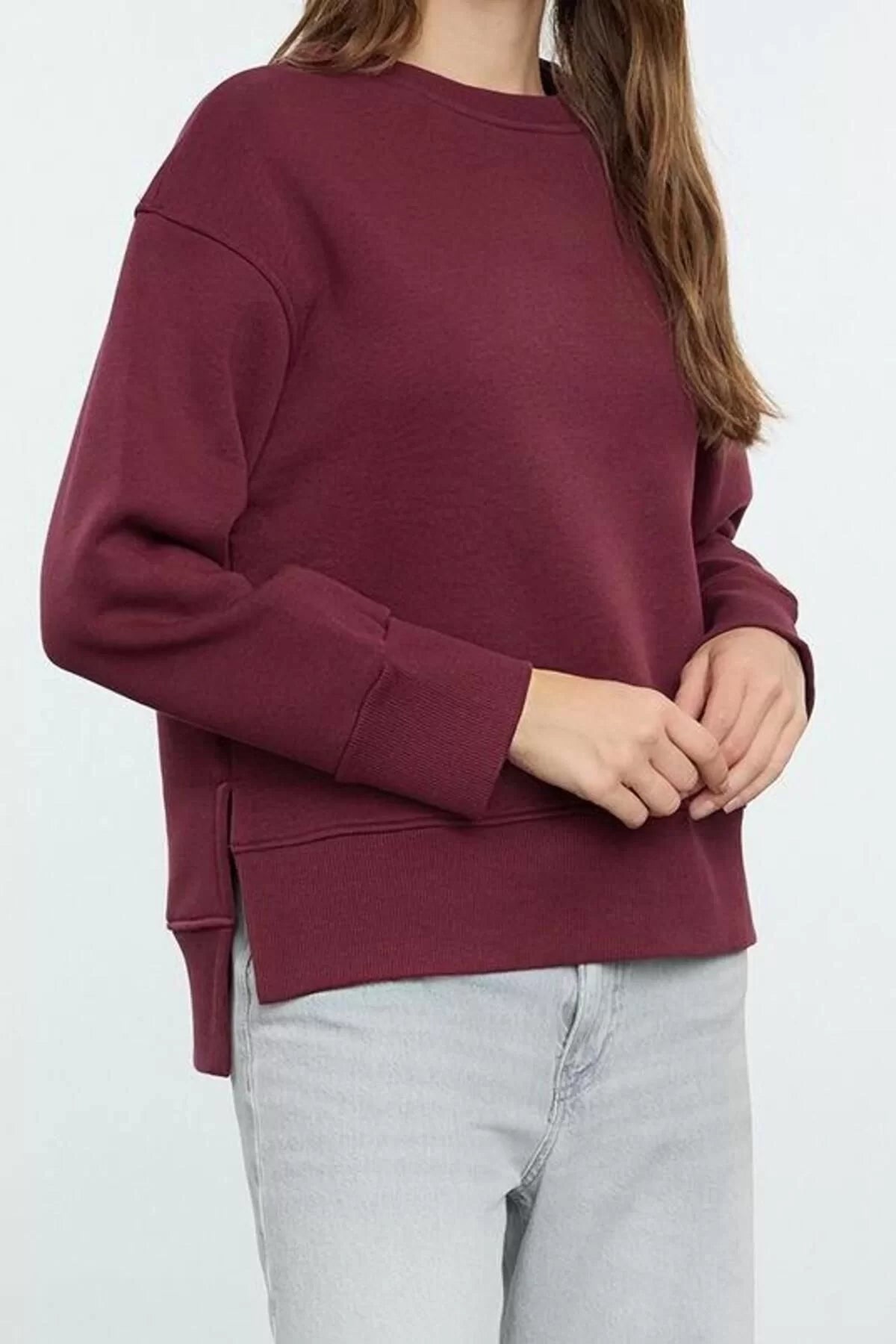 Women's Regular Crew Neck Low Sleeve Regular Thick Polar Fleece Regular Fit Basic Knitted Sweatshirt