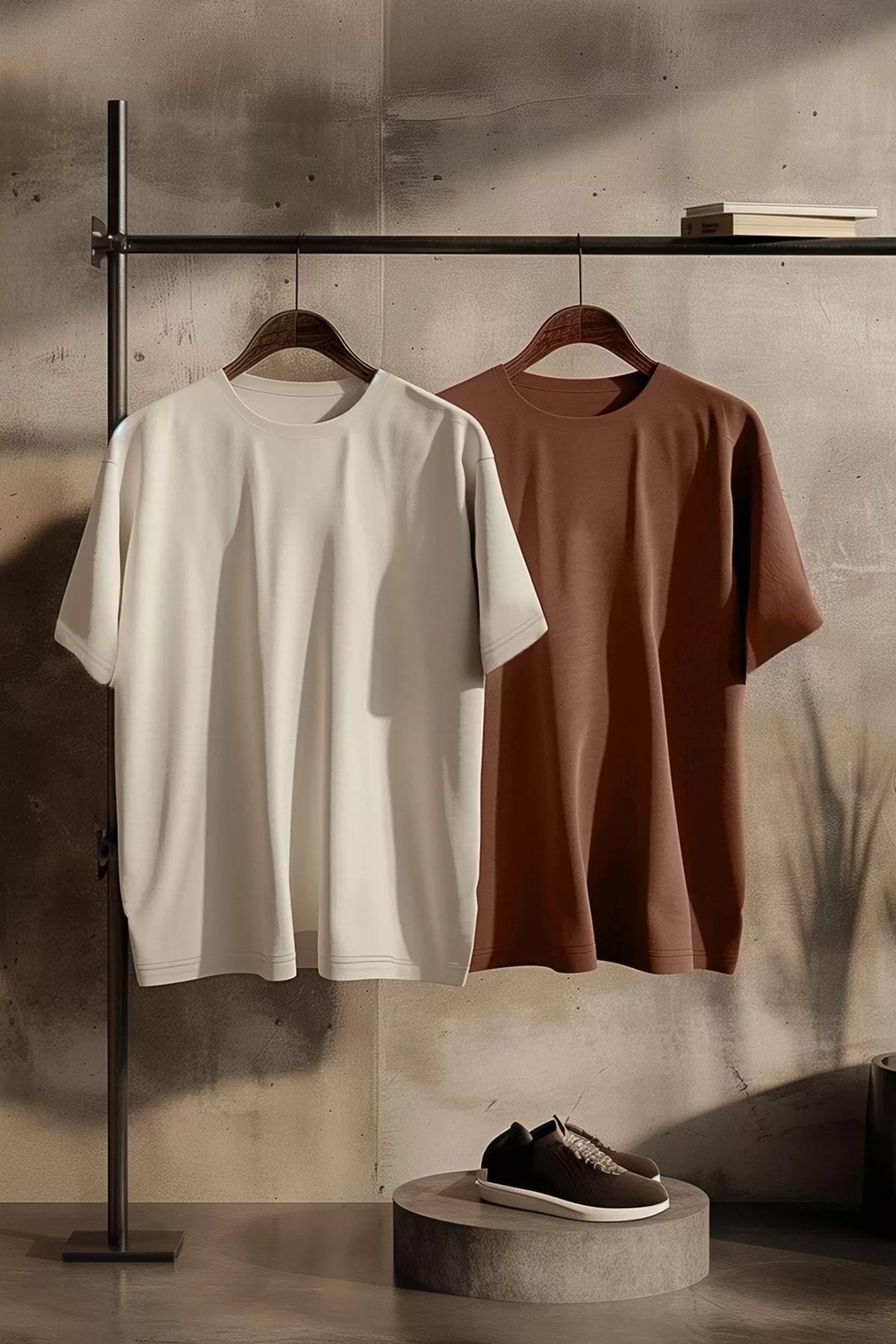 New Season 2-Pack Oversize 100% Cotton Crew Neck Short Sleeve Plain Patterned Casual T-Shirt