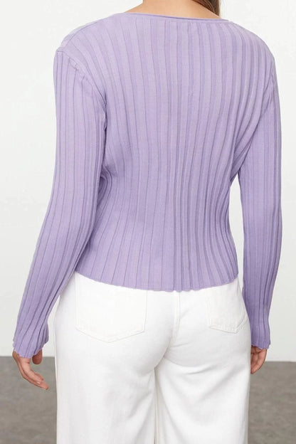 Women Fashion Stylish Regular Crew Neck Slim Button Detailed Knitwear Cardigan