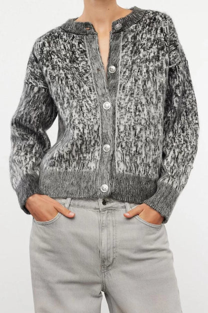 Women Fashion Stylish Regular Crew Neck Regular Soft Textured Patterned Knitwear Cardigan