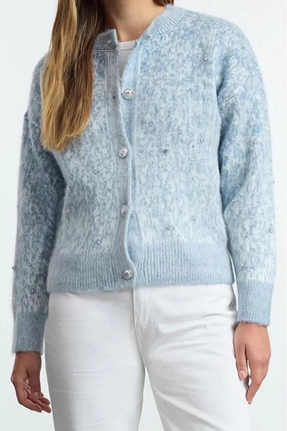 Women Fashion Stylish Regular Crew Neck Regular Soft Textured Patterned Knitwear Cardigan