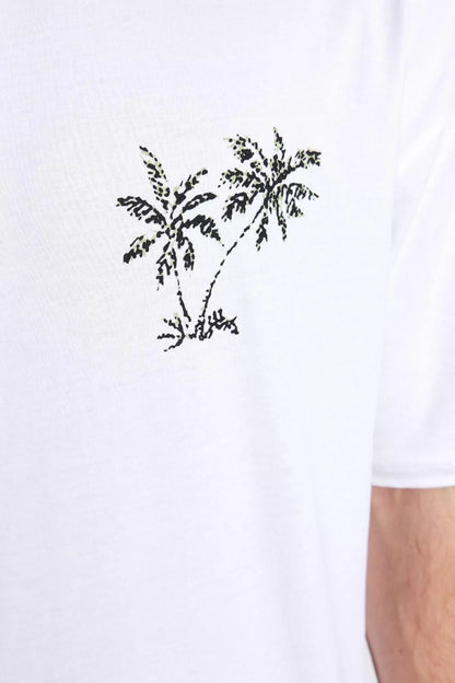 New Season Oversize 100% Cotton Crew Neck Short Sleeve Landscape Patterned Casual T-Shirt