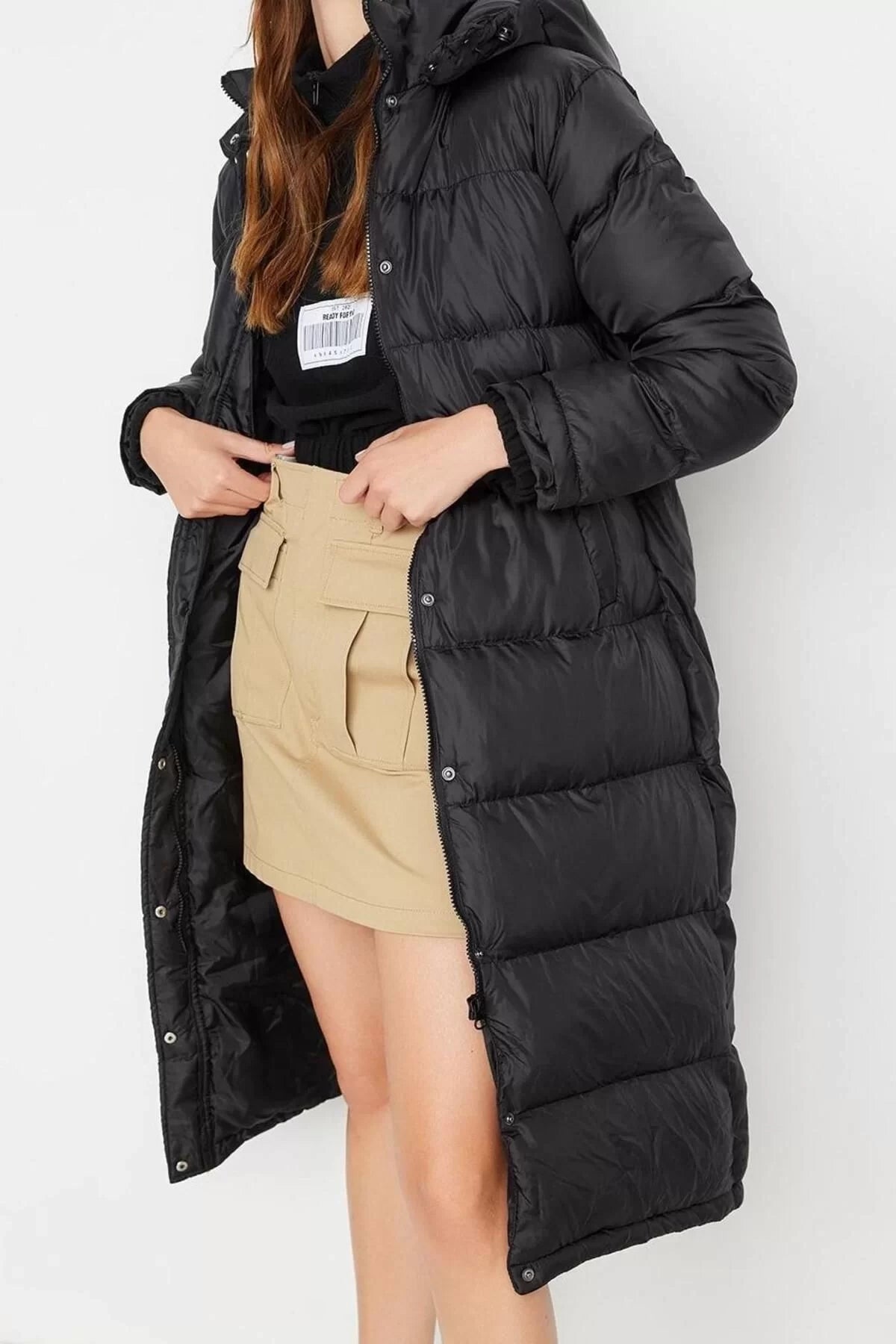 Women Fashion Stylish Regular Hooded Collar Long Plain Lined Hooded Water Repellent Long Puffer Coat