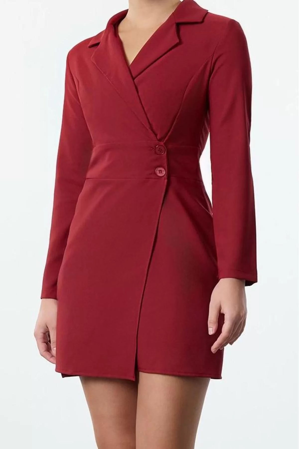 Women Fashion Stylish Mini Length Jacket Collar Regular Plain Woven Dress