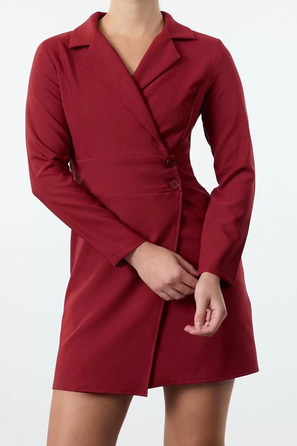 Women Fashion Stylish Mini Length Jacket Collar Regular Plain Woven Dress