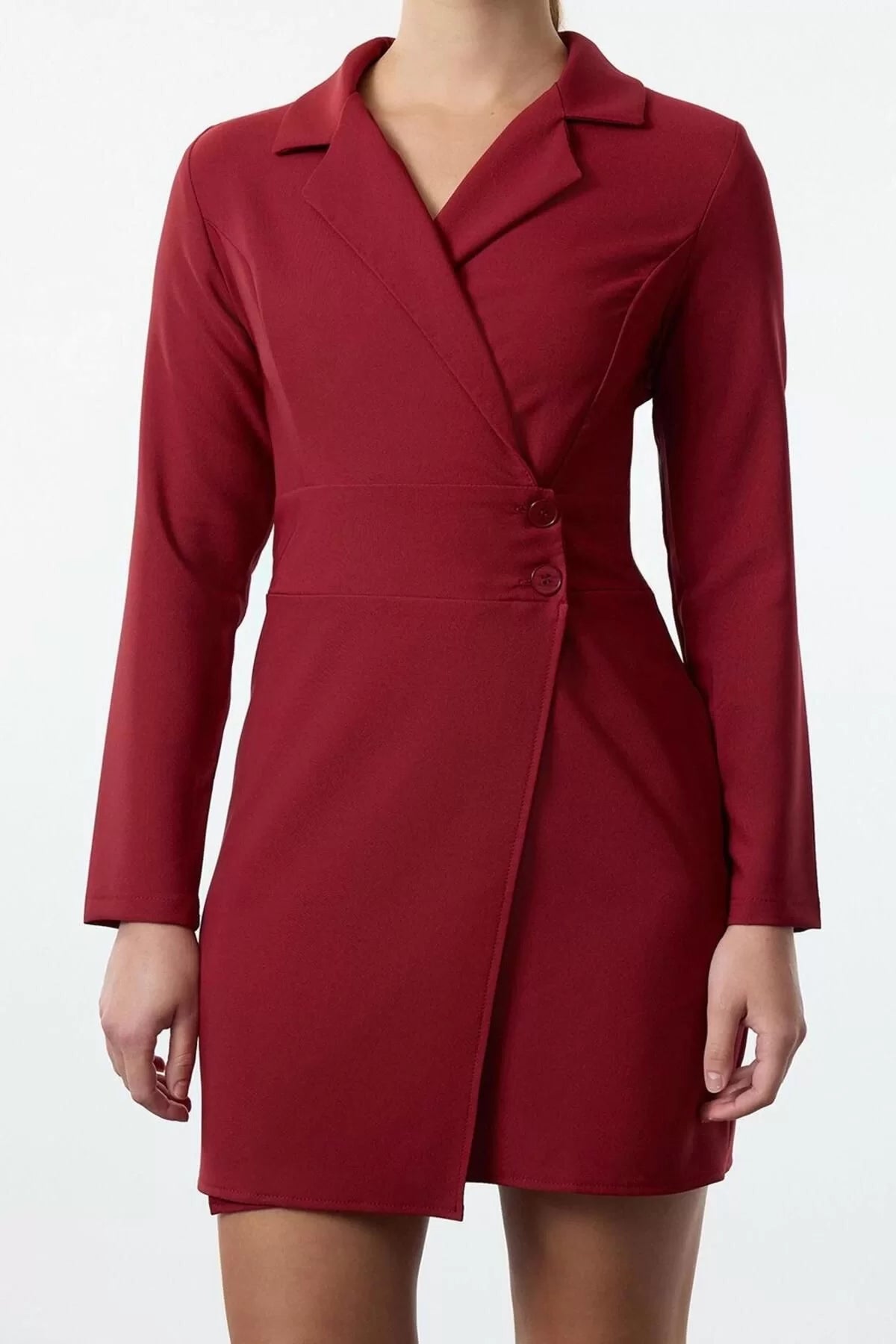 Women Fashion Stylish Mini Length Jacket Collar Regular Plain Woven Dress