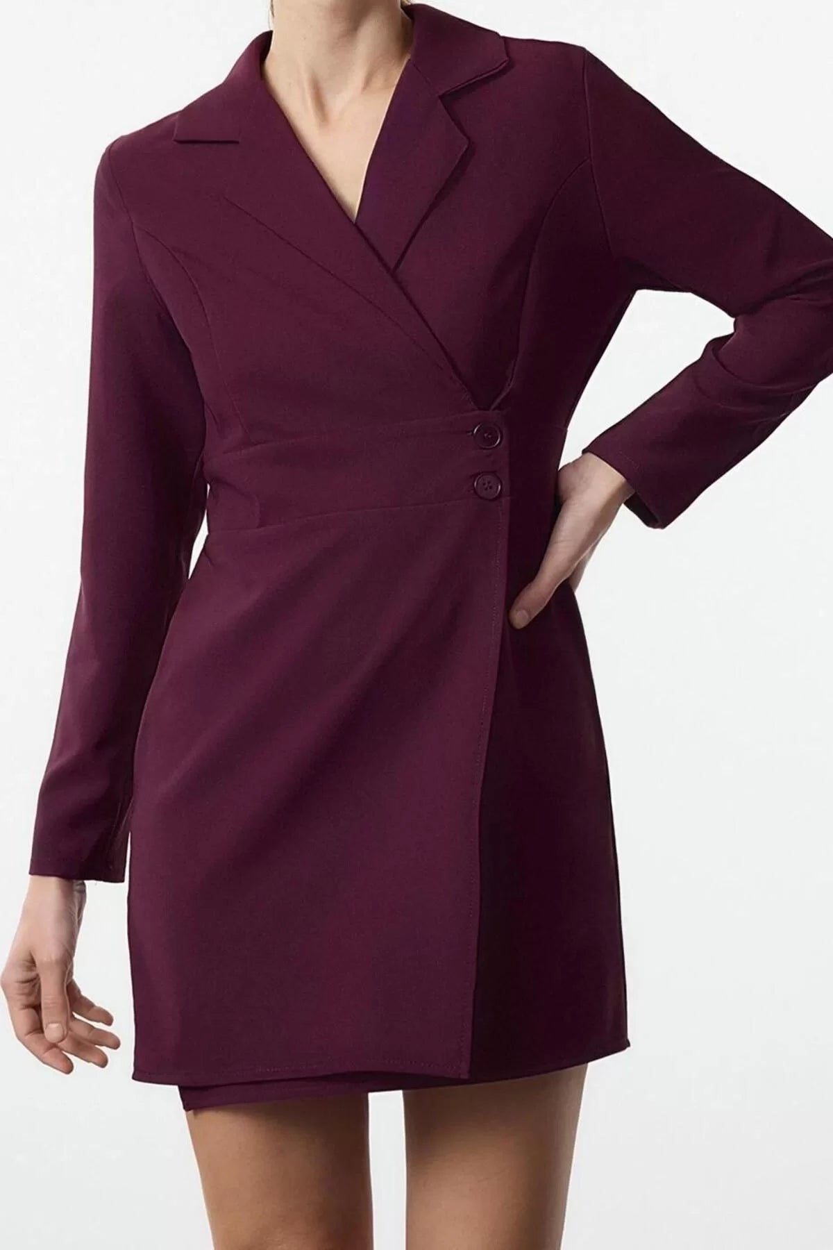 Women Fashion Stylish Mini Length Jacket Collar Regular Plain Woven Dress