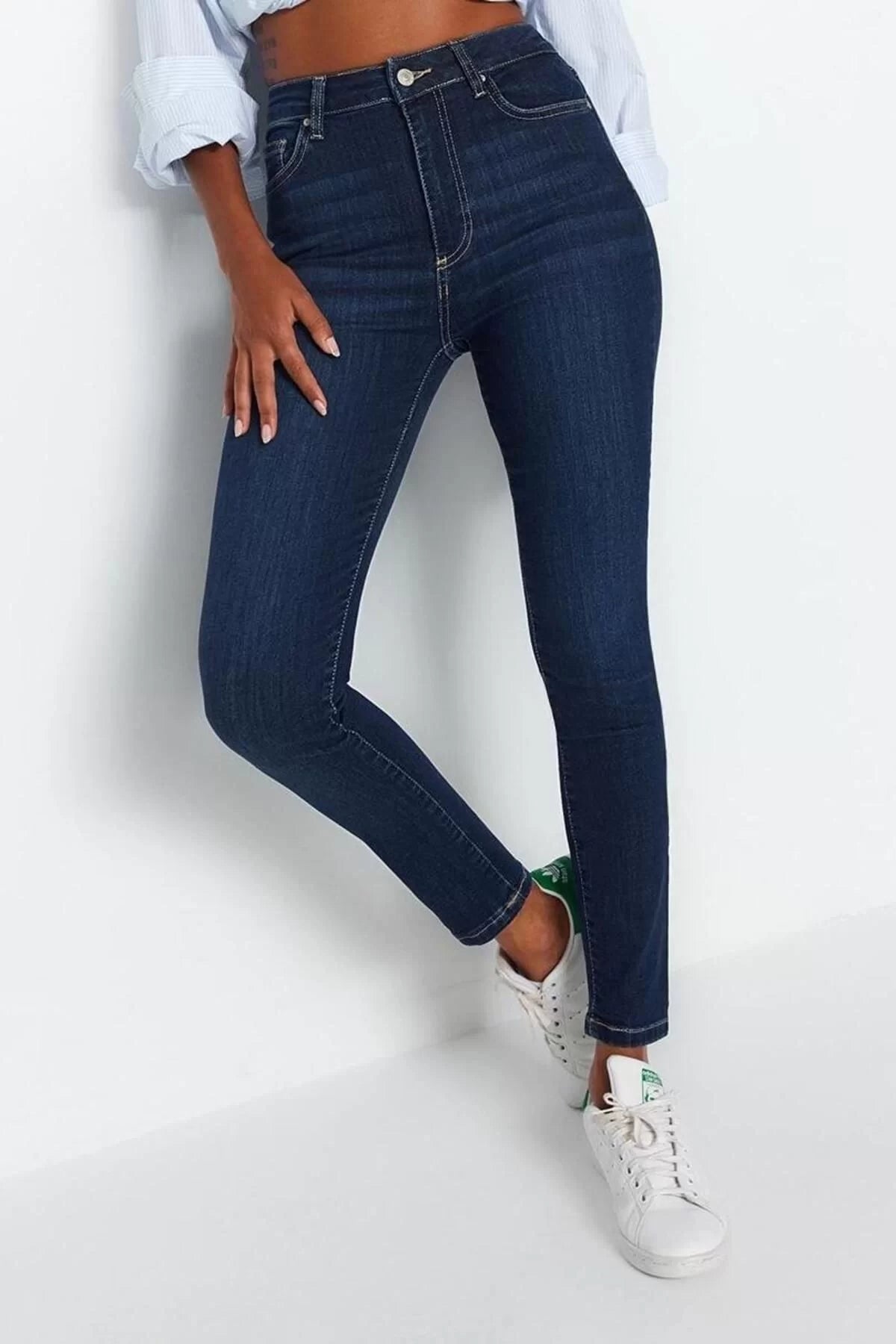 Women Fashion Stylish Jeans Skinny Leg Long Length Denim High Waist Skinny Jeans