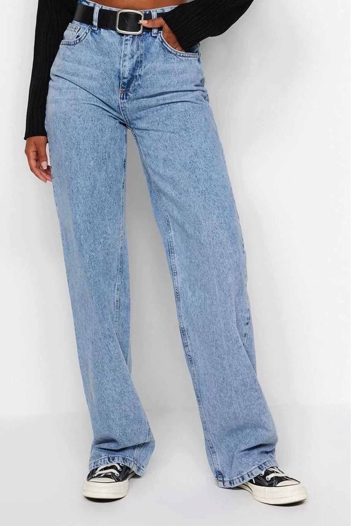 Women Fashion Stylish Jeans Pants Wide Leg Long Denim Gray High Waist Jeans