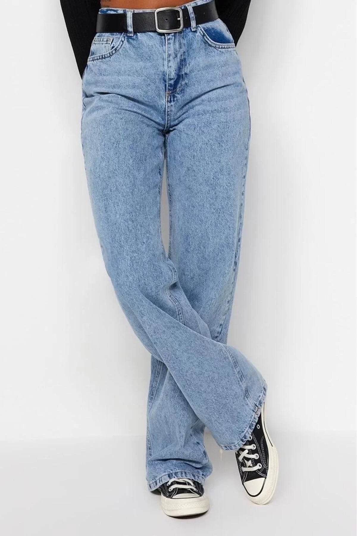 Women Fashion Stylish Jeans Pants Wide Leg Long Denim Gray High Waist Jeans