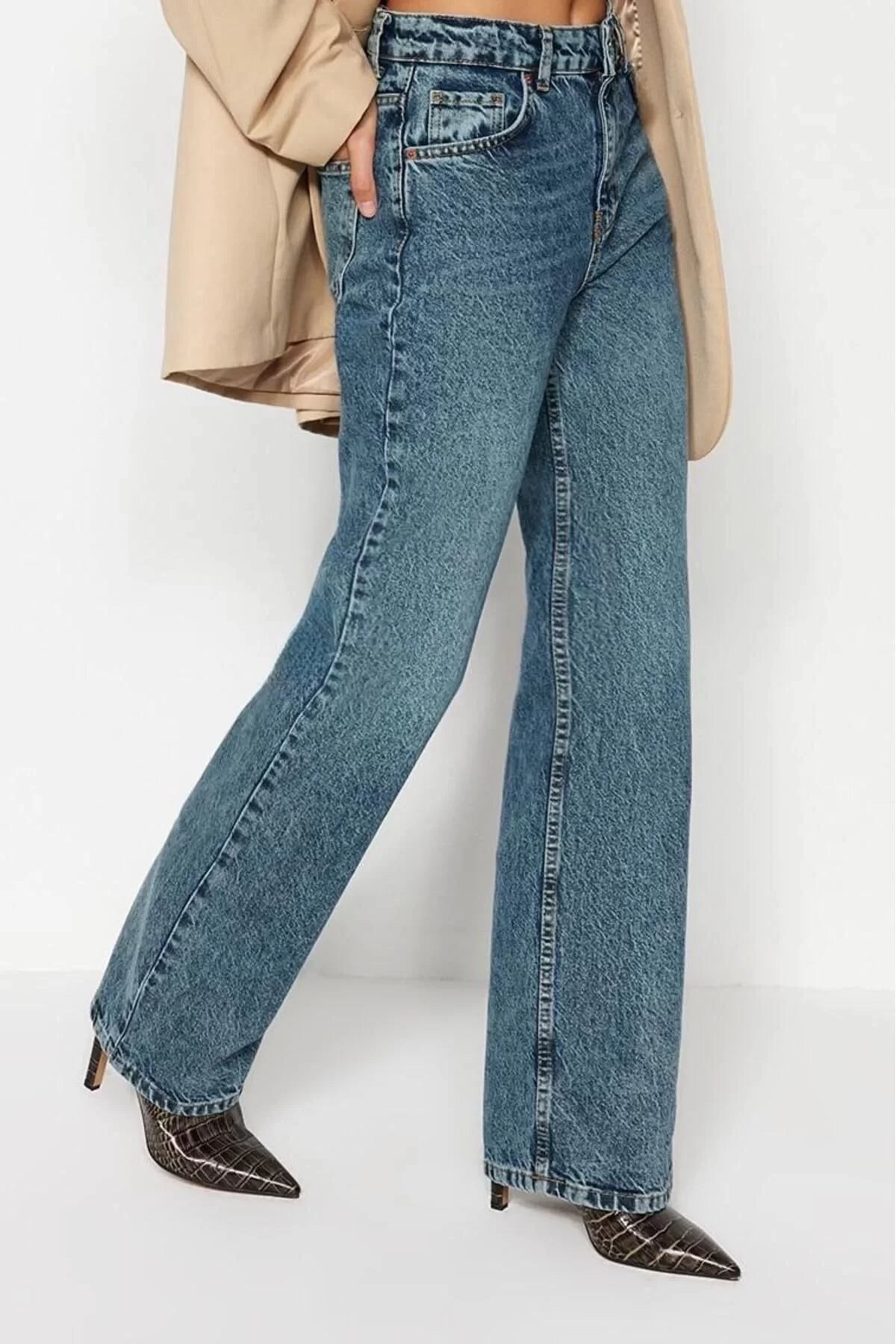 Women Fashion Stylish Jeans Pants Wide Leg Long Denim Faded Vintage High Waist Jeans