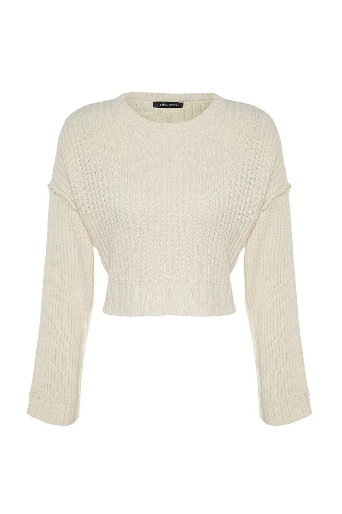 Women Fashion Stylish Crew Neck Regular Sleeve Crop Super Knitwear Sweater