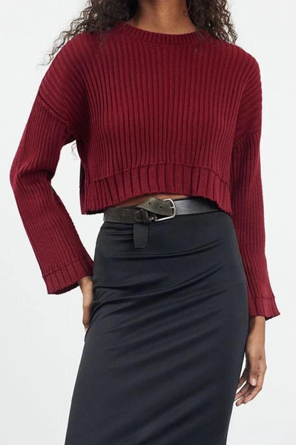 Women Fashion Stylish Crew Neck Regular Sleeve Crop Super Knitwear Sweater