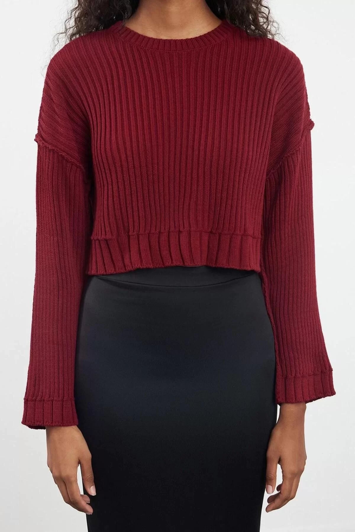 Women Fashion Stylish Crew Neck Regular Sleeve Crop Super Knitwear Sweater