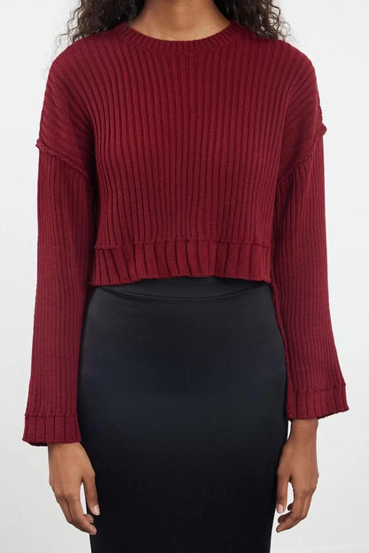 Women Fashion Stylish Crew Neck Regular Sleeve Crop Super Knitwear Sweater