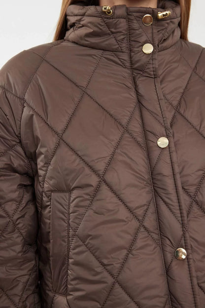 Women Fashion Stylish Regular Stand Collar Standard Plain Lined Regular Water Repellent Quilted Puffer Coat