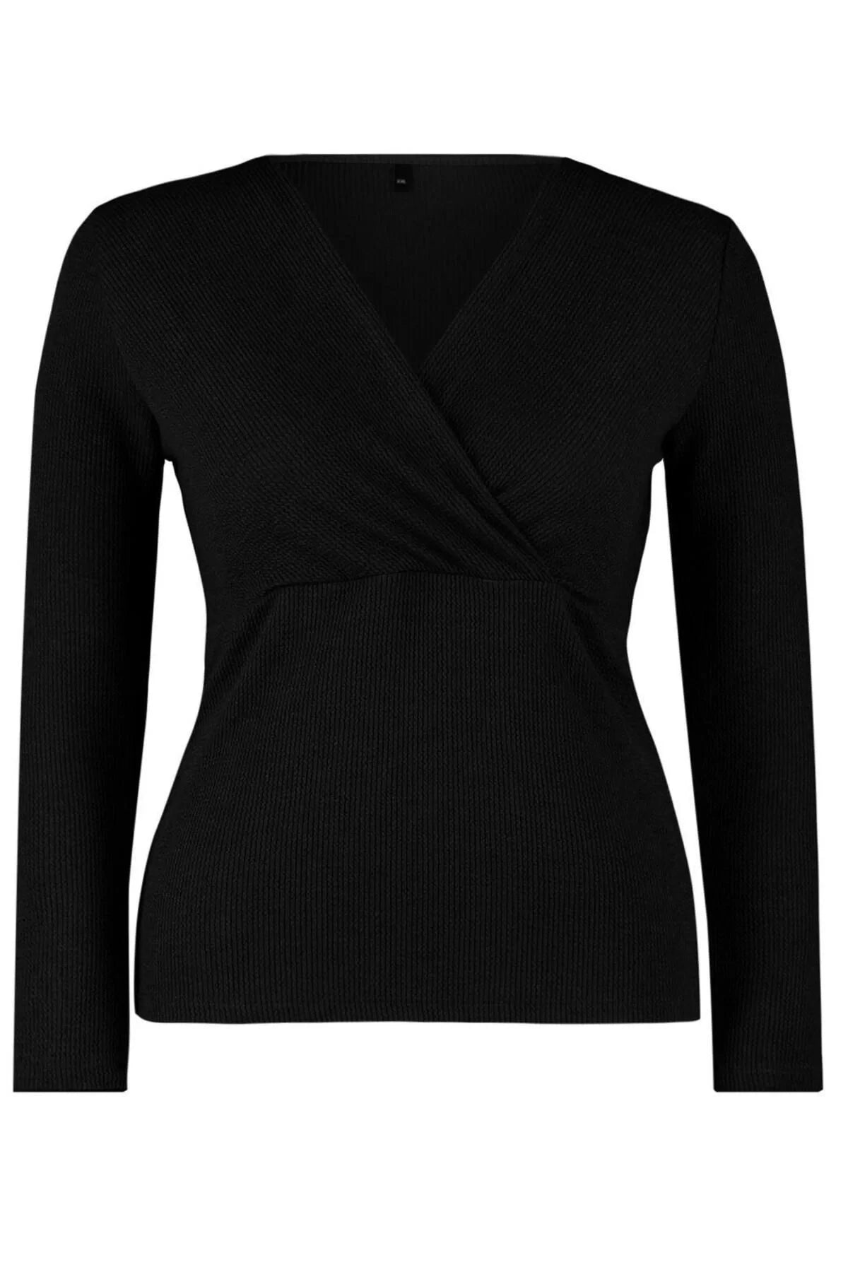 Style Women's Crepe Blouse Regular Knitted Fitted Pattern Plus Size Low Sleeve