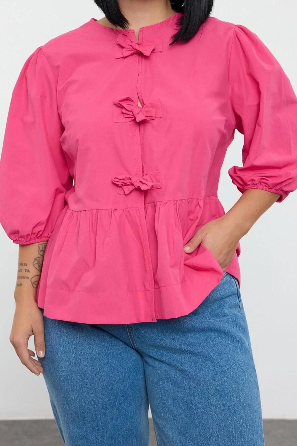 Style Women Women's Bow Blouse Long Woven Regular Fit Plus Size