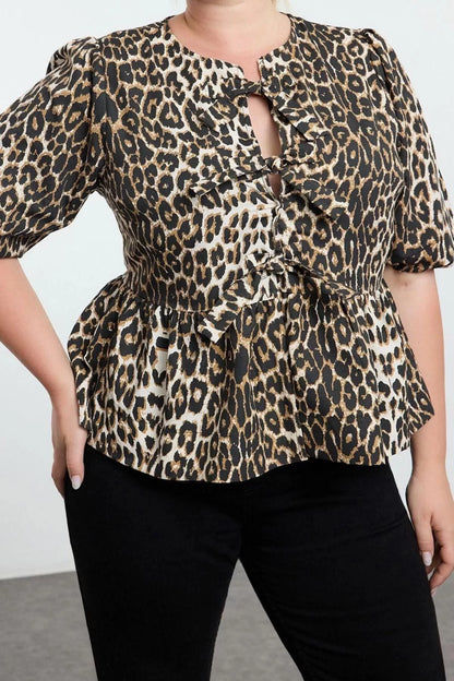 Style Women Women's Bow Blouse Long Woven Regular Fit Plus Size