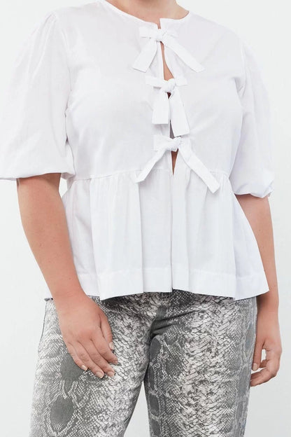 Style Women Women's Bow Blouse Long Woven Regular Fit Plus Size