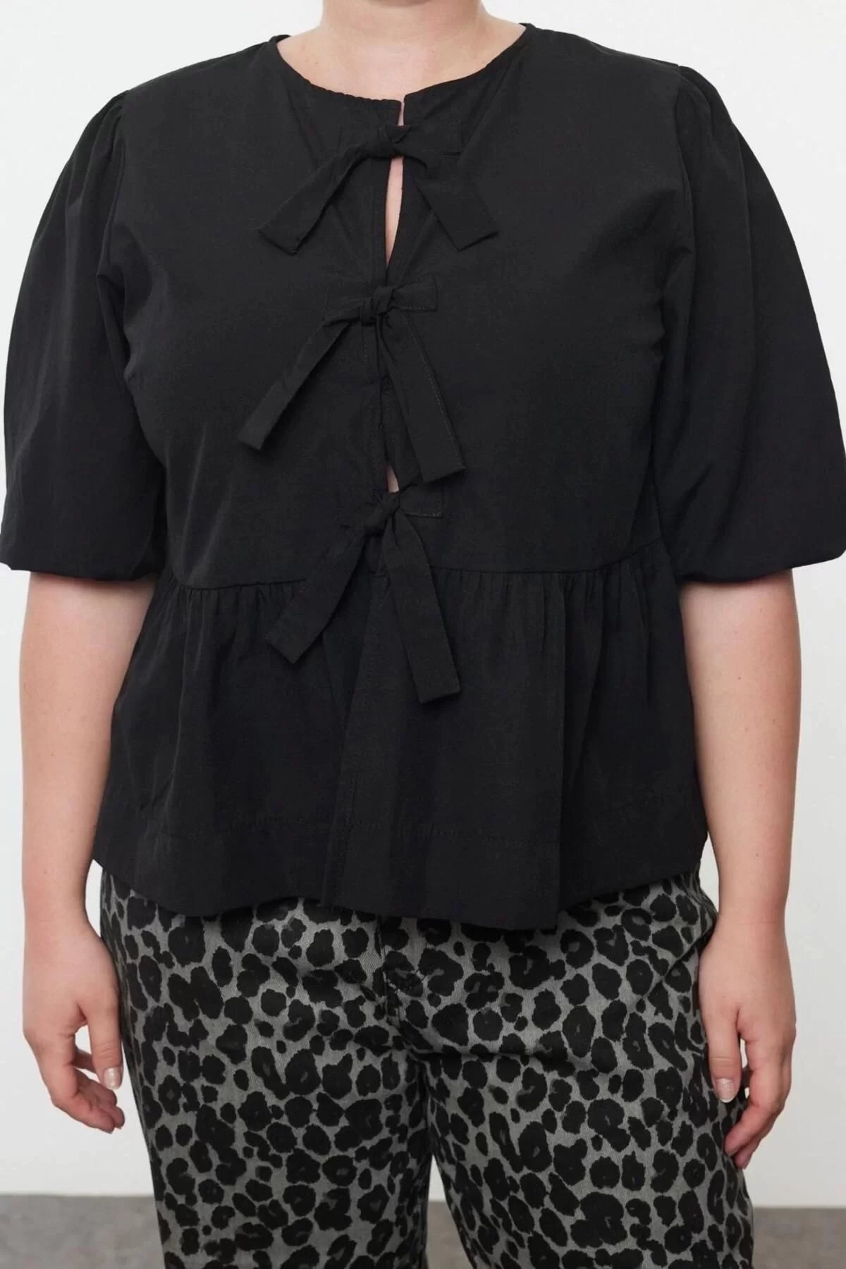 Style Women Women's Bow Blouse Long Woven Regular Fit Plus Size