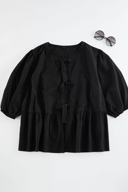 Style Women Women's Bow Blouse Long Woven Regular Fit Plus Size