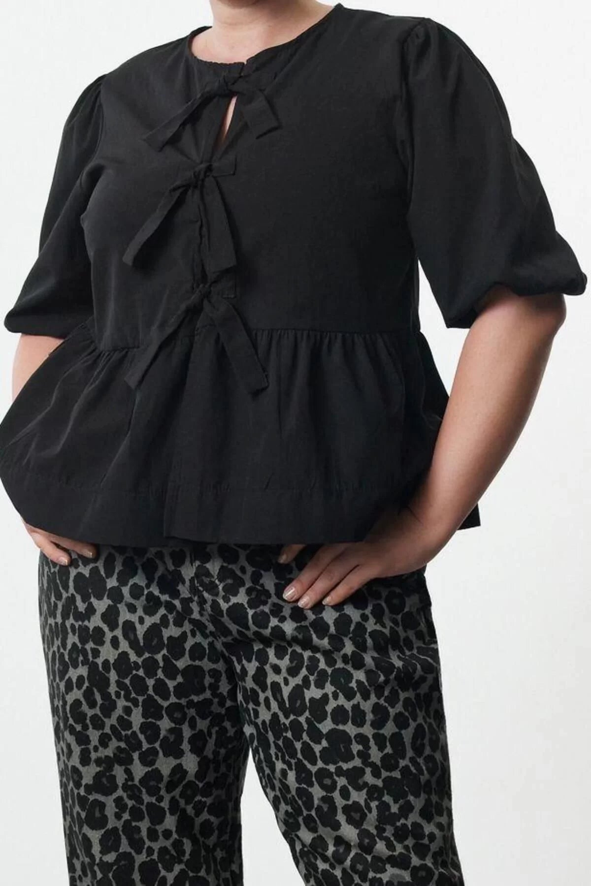 Style Women Women's Bow Blouse Long Woven Regular Fit Plus Size