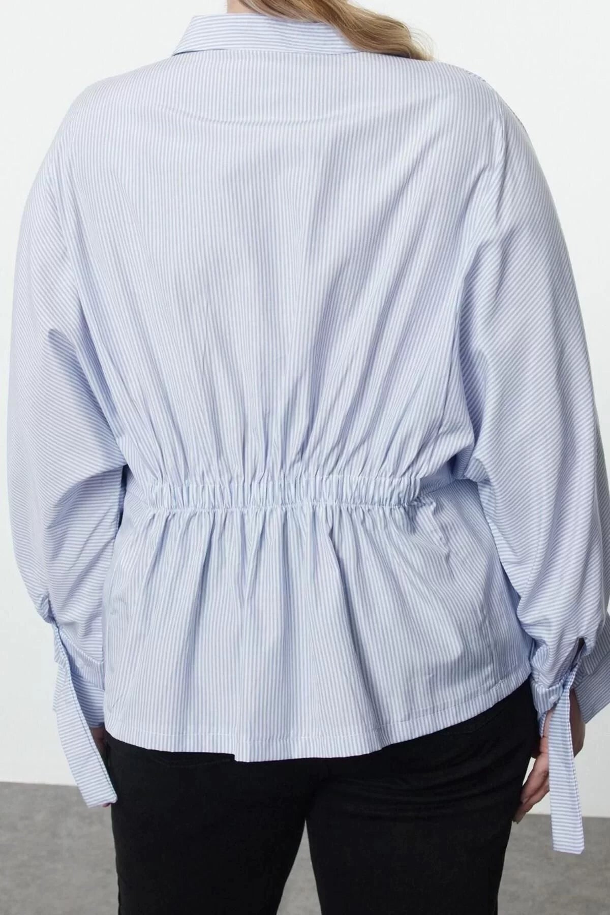 Style Women White Basic Sleeve Elastic Back Blouse Long Woven Relaxed Pattern Plus Size