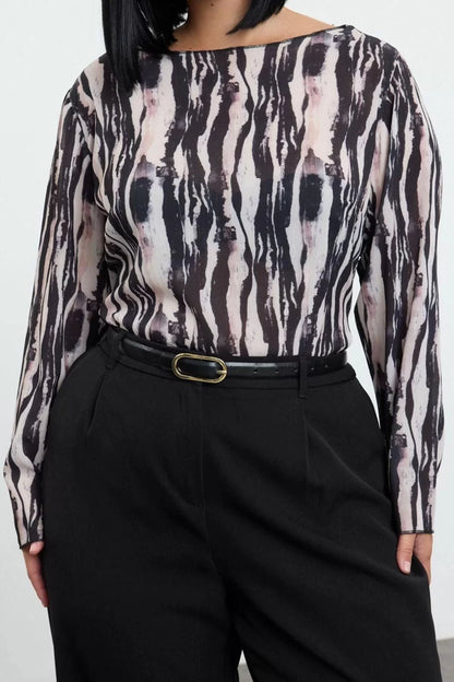 Style Women Zebra Patterned Blouse Long Woven Regular Fit Plus Size