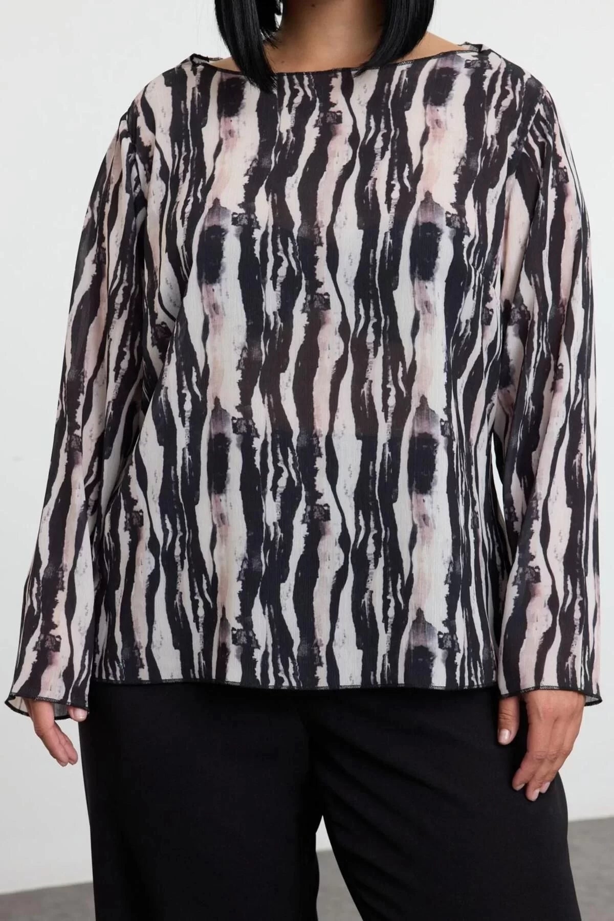 Style Women Zebra Patterned Blouse Long Woven Regular Fit Plus Size