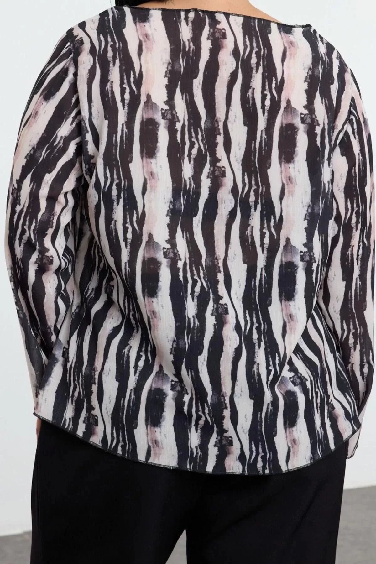 Style Women Zebra Patterned Blouse Long Woven Regular Fit Plus Size