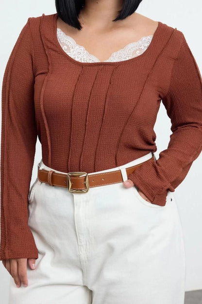 Style Women's Collar Detailed Knitted Blouse Crop Knitted Fitted Pattern Plus Size