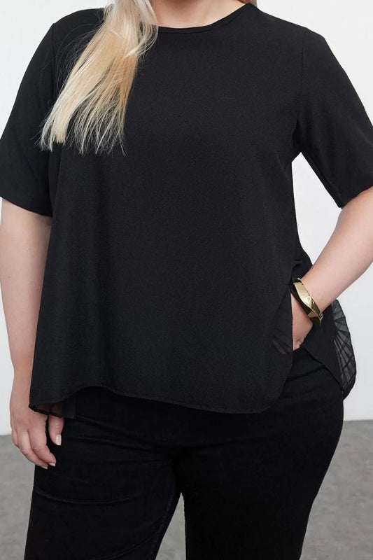 Style Women's Back Pleated Blouse Long Woven Regular Fit Plus Size