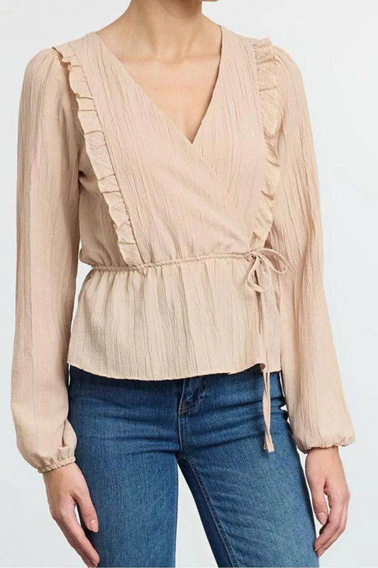 Style Women's Double Breasted Ruffle Blouse Regular Woven Regular Pattern