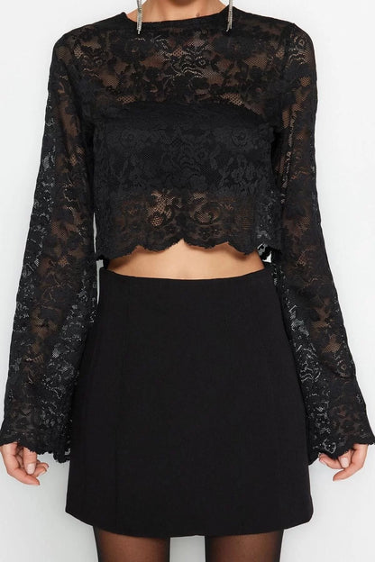 Style Women Unlined Lace Blouse Crop Knit Regular Pattern