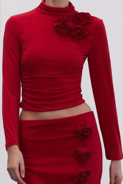 Style Women Limited Edition Rose Detailed Crepe Blouse Regular Knitted Slim Fit Pattern