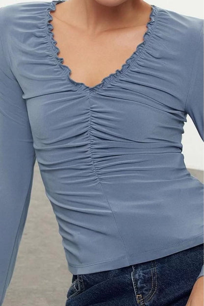 Style Women's Gathered Drape Detailed Flexible Blouse Fitting the Body Regular Knitted Slim Pattern