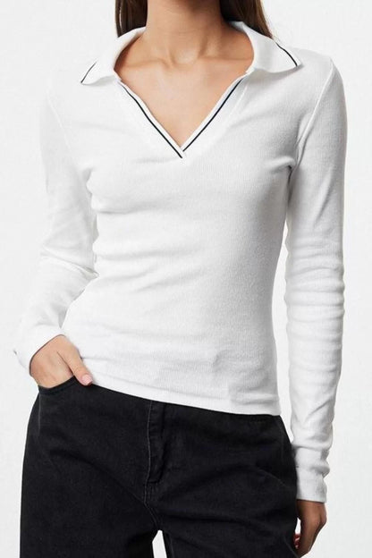 Style Women's Knitwear Collar Detailed Fitted Body Fitting Elastic Blouse Regular Knitted Slim Pattern