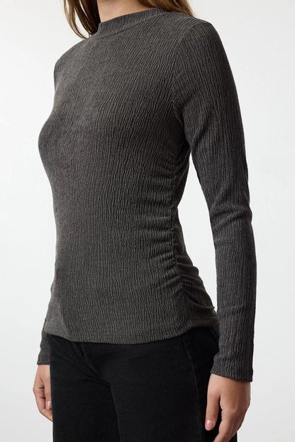 Style Women's Regular Pattern Blouse with Drape Detail Regular Knitted Slim Pattern