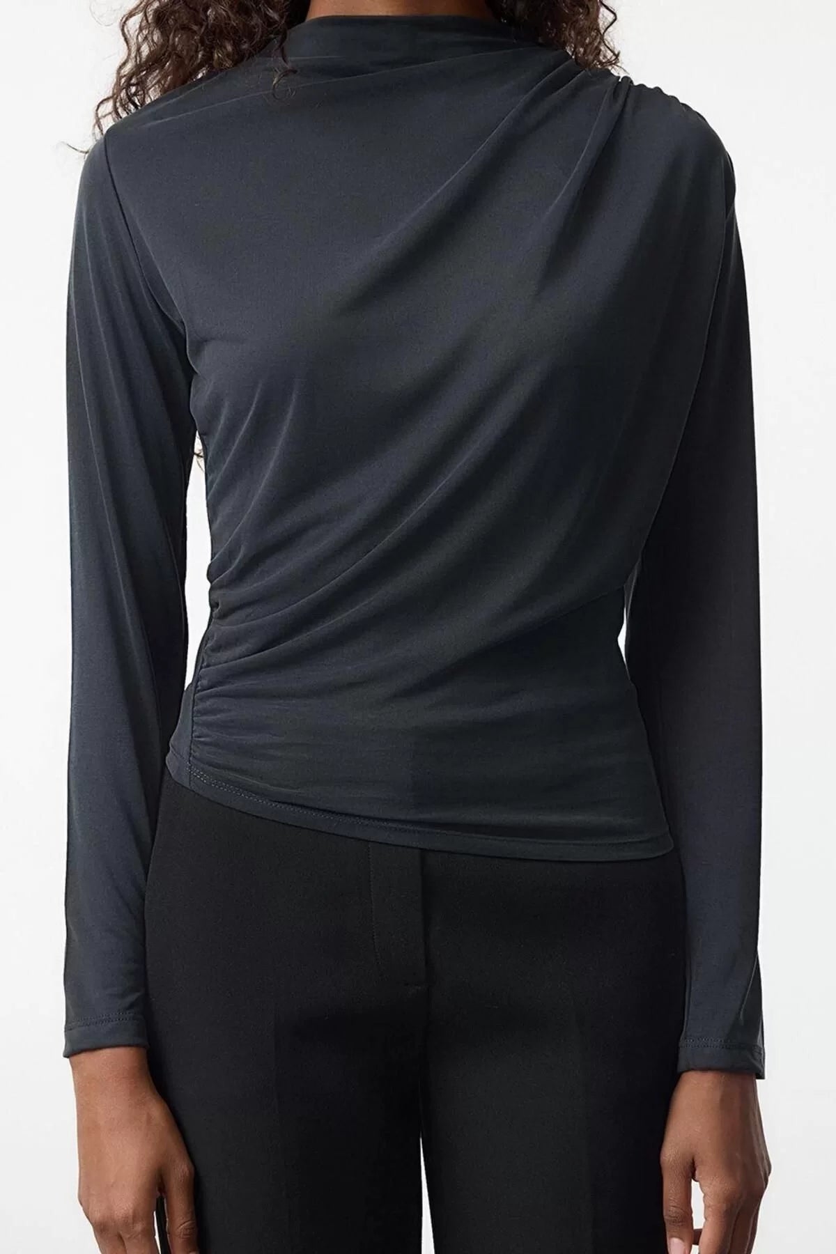 Stil Kadın Care Collection 100% Stylel Fabric Drape Gathered Detail Blouse Regular Knit Regular Pattern